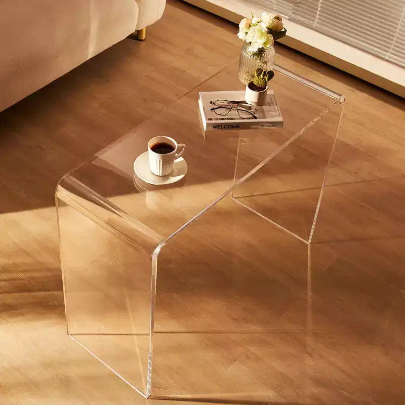 Consolle in Acrilico Trasparente, Tavolino Laterale a C, Utilizzo per 1 Persona, 96,5x38x73,6 cm