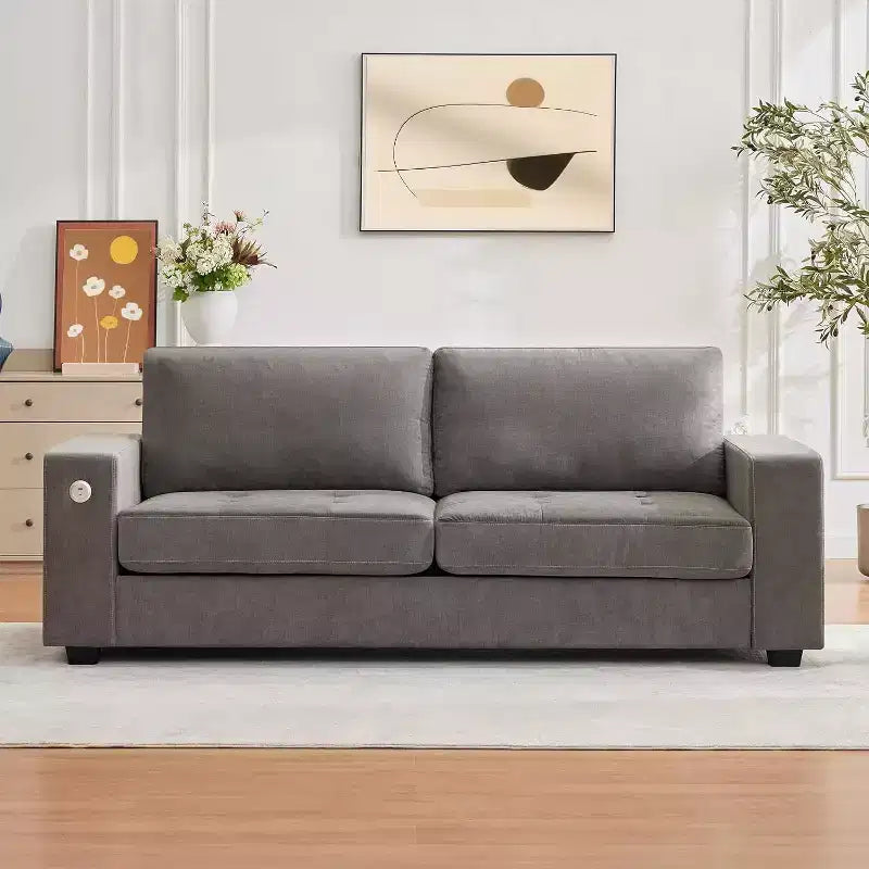 90 Loveseat Sofa Comfy Couches with USB/Type-C Charging Ports, Removable Covers & Wood Frame for Small Spaces