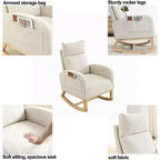 Sedia a dondolo singola in bouclé beige con tasche laterali