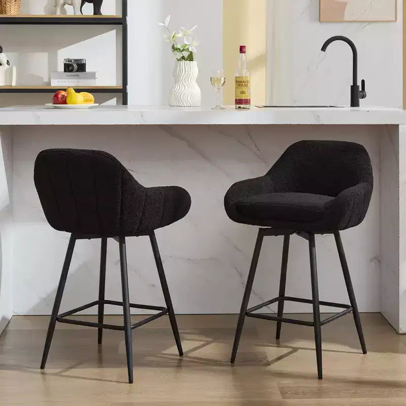 Marrone/Crema e Nero | Sgabello da bar girevole con braccioli | 2 posti