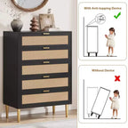 Cassettiera con 5 cassetti, in Rattan Nero/Naturale, Armadio verticale stretto, Singolo