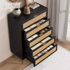 Cassettiera con 5 cassetti, in Rattan Nero/Naturale, Armadio verticale stretto, Singolo