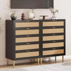 Cassettiera con 5 cassetti, in Rattan Nero/Naturale, Armadio verticale stretto, Singolo