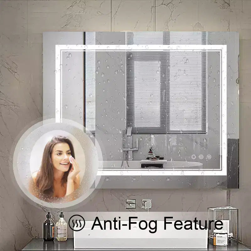 Specchio da parete rettangolare singolo senza cornice a LED dimmerabile anti-appannamento color argento