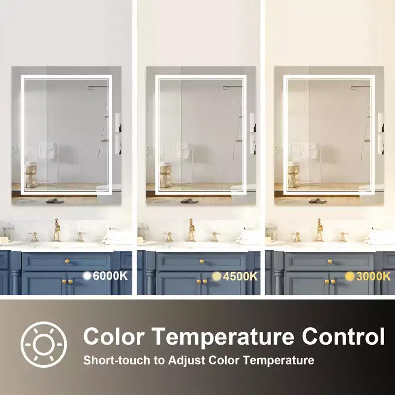 Specchio da parete rettangolare singolo senza cornice a LED dimmerabile anti-appannamento color argento