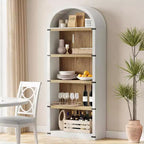 Libreria ad Arco a 5 Ripiani con Mobiletto Opzionale – Bianco Antico / Nero / Grigio / Rosso Brunastro / Legno, Stile Base o a 2 Ante
