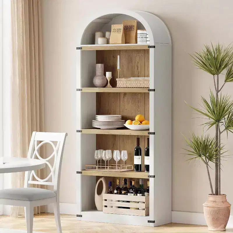 Libreria ad Arco a 5 Ripiani con Mobiletto Opzionale – Bianco Antico / Nero / Grigio / Rosso Brunastro / Legno, Stile Base o a 2 Ante