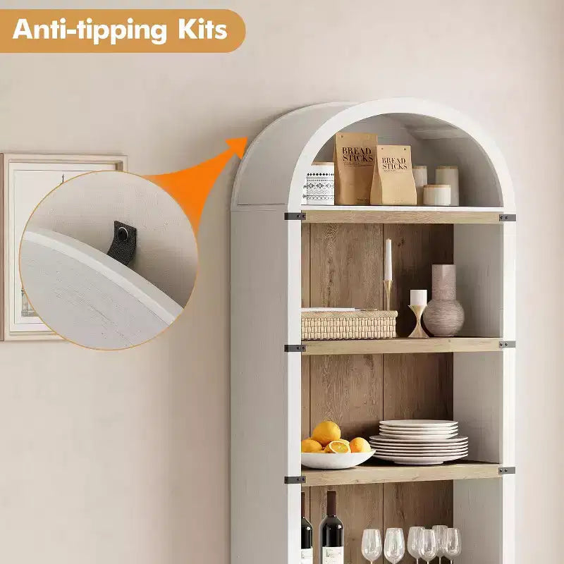 Libreria ad Arco a 5 Ripiani con Mobiletto Opzionale – Bianco Antico / Nero / Grigio / Rosso Brunastro / Legno, Stile Base o a 2 Ante