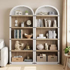 Libreria ad Arco a 5 Ripiani con Mobiletto Opzionale – Bianco Antico / Nero / Grigio / Rosso Brunastro / Legno, Stile Base o a 2 Ante