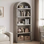 Libreria ad Arco a 5 Ripiani con Mobiletto Opzionale – Bianco Antico / Nero / Grigio / Rosso Brunastro / Legno, Stile Base o a 2 Ante