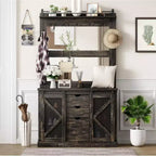 Hall Tree With Shoe Cubbies & 7 Coat Hooks,and 3 Drawers for Hallway,Mudroom Bench With Shoe Storage Bench,Entryway Furniture,Dark Oak