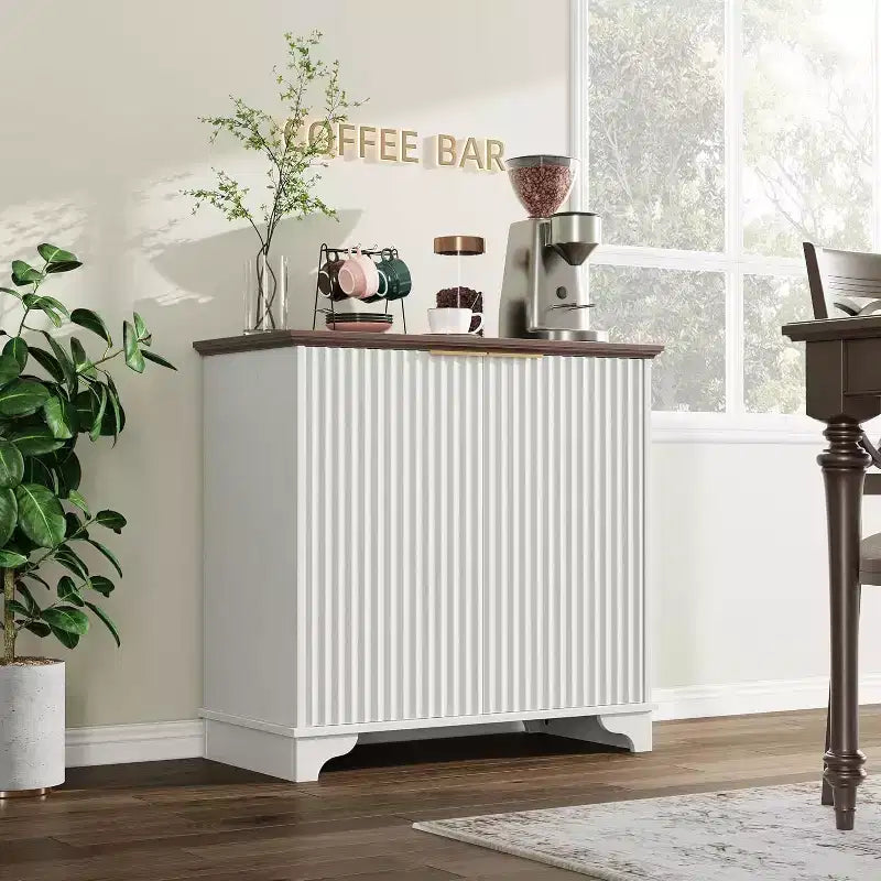 Mobile contenitore con ante scorrevoli nere/rovere/bianche – Credenza a 2 ante per cucina e sala da pranzo
