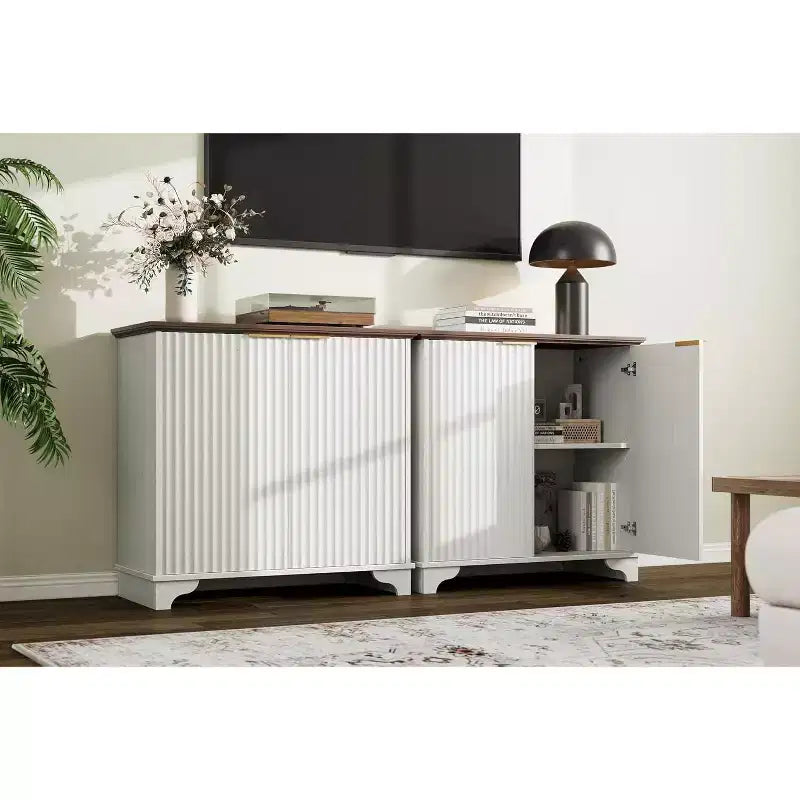 Mobile contenitore con ante scorrevoli nere/rovere/bianche – Credenza a 2 ante per cucina e sala da pranzo