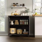 Mobile contenitore con ante scorrevoli nere/rovere/bianche – Credenza a 2 ante per cucina e sala da pranzo