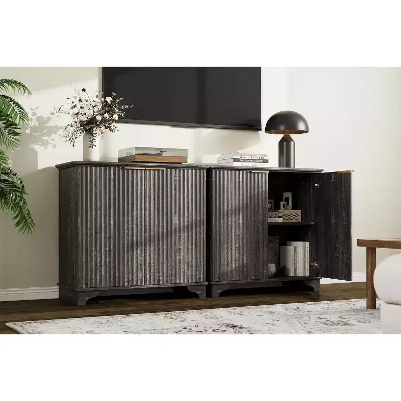 Mobile contenitore con ante scorrevoli nere/rovere/bianche – Credenza a 2 ante per cucina e sala da pranzo