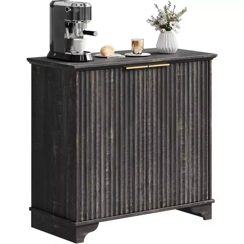 Mobile contenitore con ante scorrevoli nere/rovere/bianche – Credenza a 2 ante per cucina e sala da pranzo