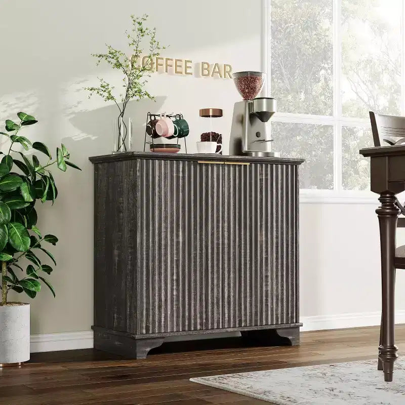 Mobile contenitore con ante scorrevoli nere/rovere/bianche – Credenza a 2 ante per cucina e sala da pranzo