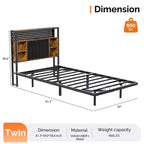 Letto a Piattaforma in Metallo Nero con Testiera a LED e Stazione di Ricarica – Twin / Full / Queen / King, 1 Persona