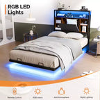 Letto a Piattaforma in Metallo Nero con Testiera a LED e Stazione di Ricarica – Twin / Full / Queen / King, 1 Persona