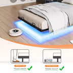 Letto a Piattaforma in Metallo Nero con Testiera a LED e Stazione di Ricarica – Twin / Full / Queen / King, 1 Persona