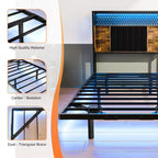 Letto a Piattaforma in Metallo Nero con Testiera a LED e Stazione di Ricarica – Twin / Full / Queen / King, 1 Persona