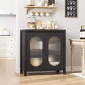 30.1in Farmhouse Coffee Bar Cabinet, Buffet with Fluted Glass Doors, Kitchen Storage Cabinet for Dining Room & Entryway, Accent Storage Hutch Black
