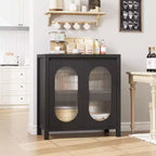 30.1in Farmhouse Coffee Bar Cabinet, Buffet with Fluted Glass Doors, Kitchen Storage Cabinet for Dining Room & Entryway, Accent Storage Hutch Black