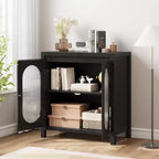 Credenza a 2 ante in vetro scanalato nero – Montaggio singolo utente