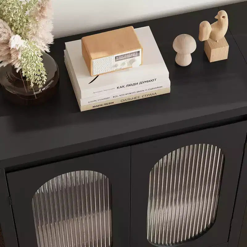 Credenza a 2 ante in vetro scanalato nero – Montaggio singolo utente