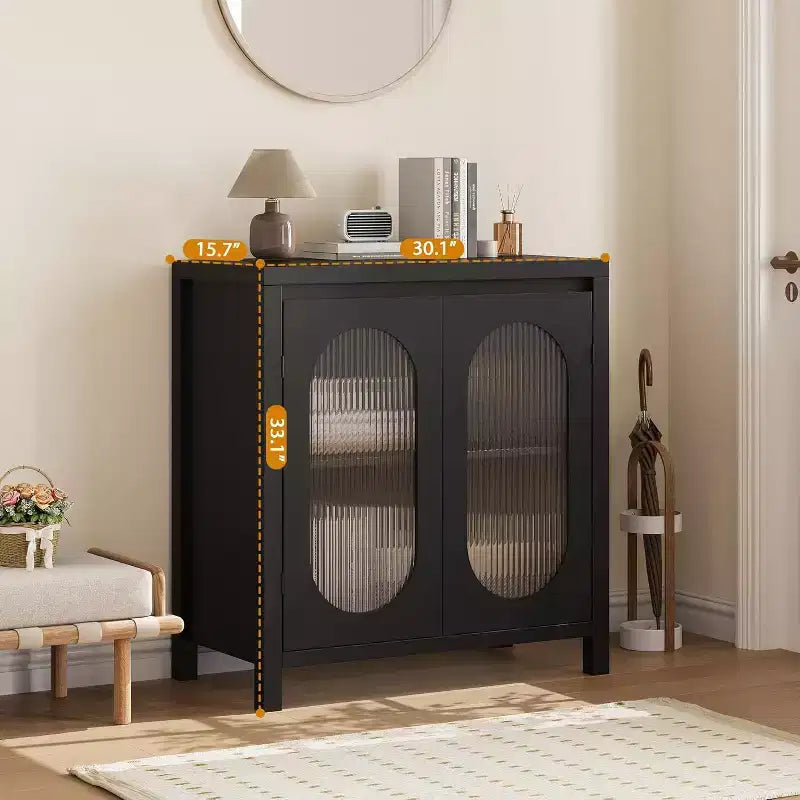 Credenza a 2 ante in vetro scanalato nero – Montaggio singolo utente