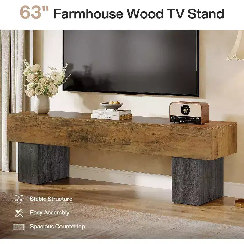 Mobile TV da 63" – Nero / Marrone / Marrone e Grigio | Consolle bassa per TV da 55–65"
