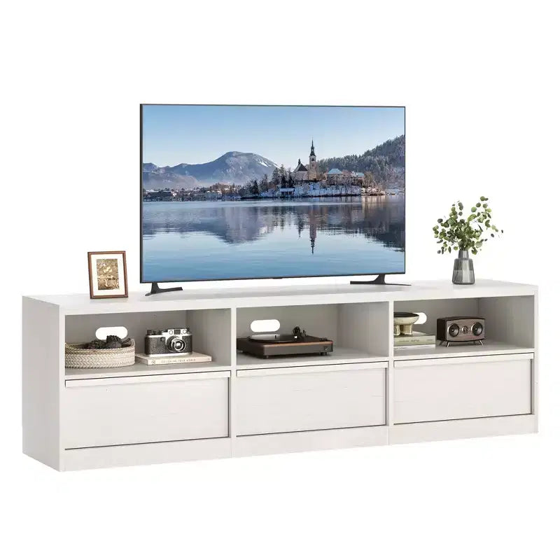 Mobile TV da 70" – Bianco Antico / Nero / Marrone Castagna, Moderno di Metà Secolo, Adatto a TV fino a 80"
