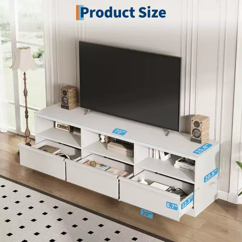 Mobile TV da 70" – Bianco Antico / Nero / Marrone Castagna, Moderno di Metà Secolo, Adatto a TV fino a 80"