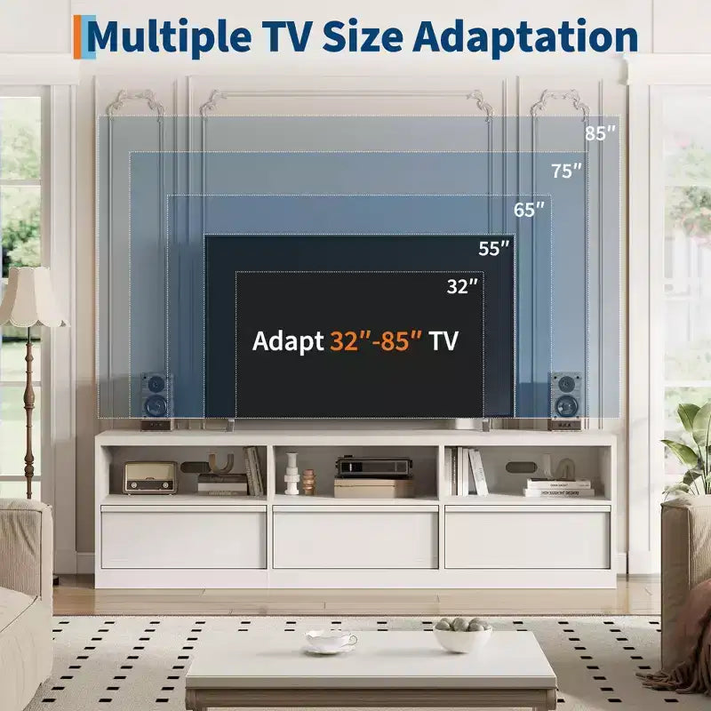 Mobile TV da 70" – Bianco Antico / Nero / Marrone Castagna, Moderno di Metà Secolo, Adatto a TV fino a 80"