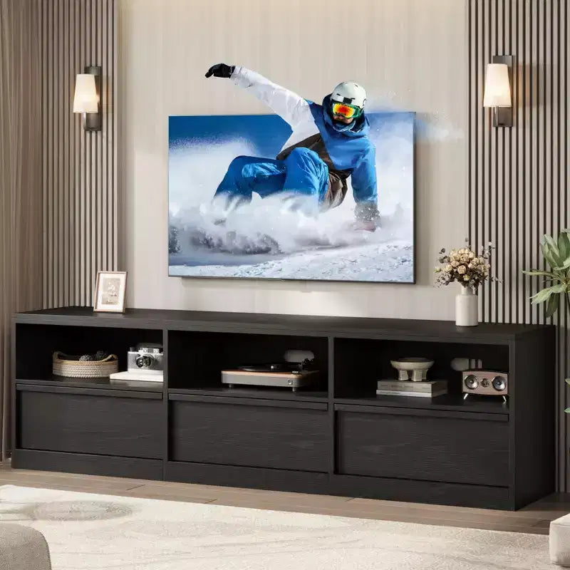 Mobile TV da 70" – Bianco Antico / Nero / Marrone Castagna, Moderno di Metà Secolo, Adatto a TV fino a 80"