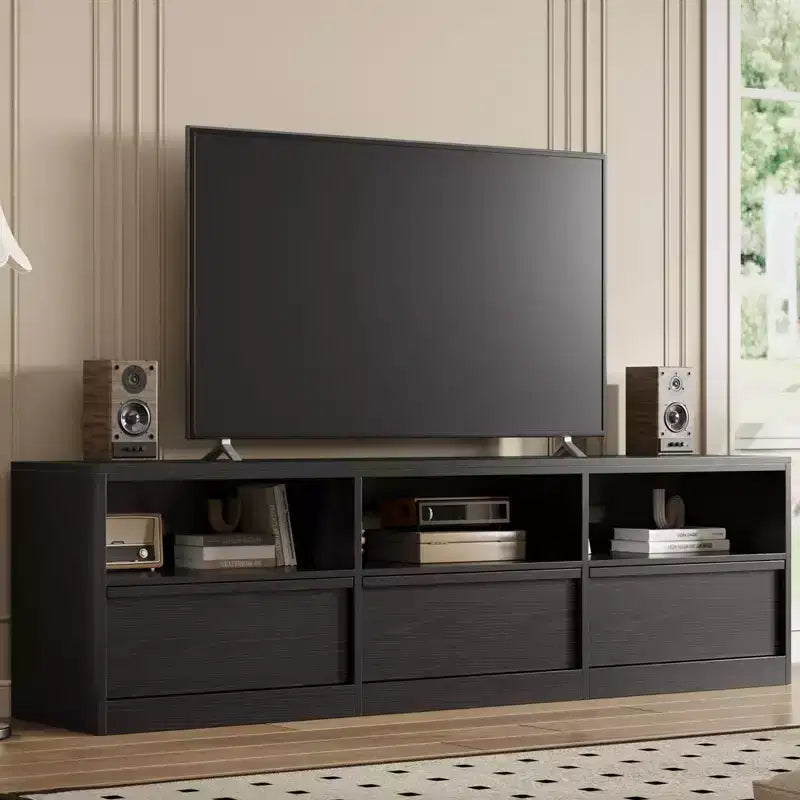 Mobile TV da 70" – Bianco Antico / Nero / Marrone Castagna, Moderno di Metà Secolo, Adatto a TV fino a 80"