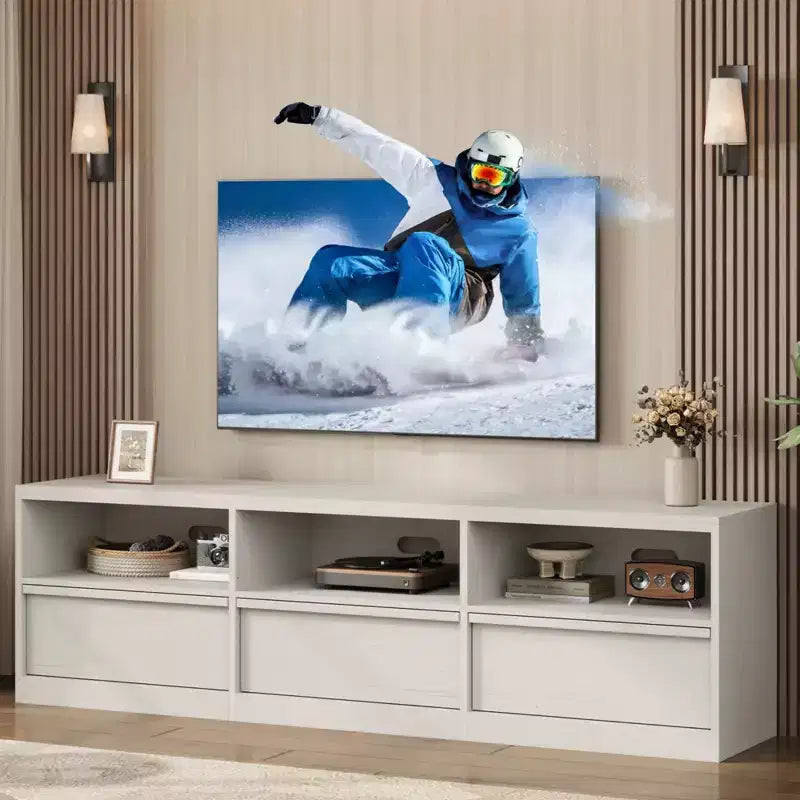 Mobile TV da 70" – Bianco Antico / Nero / Marrone Castagna, Moderno di Metà Secolo, Adatto a TV fino a 80"