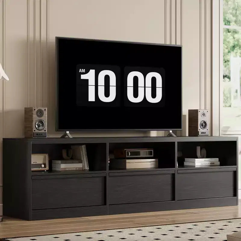 Mobile TV da 70" – Bianco Antico / Nero / Marrone Castagna, Moderno di Metà Secolo, Adatto a TV fino a 80"