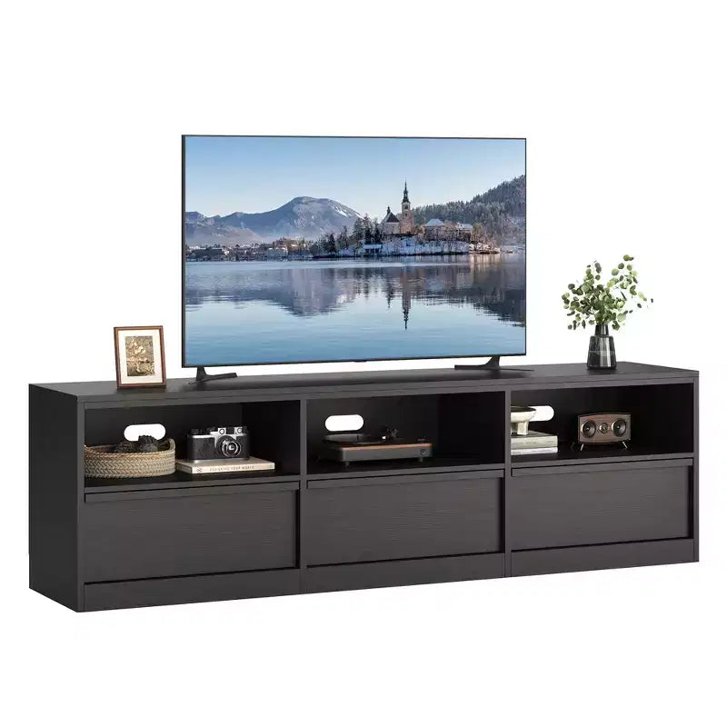 Mobile TV da 70" – Bianco Antico / Nero / Marrone Castagna, Moderno di Metà Secolo, Adatto a TV fino a 80"