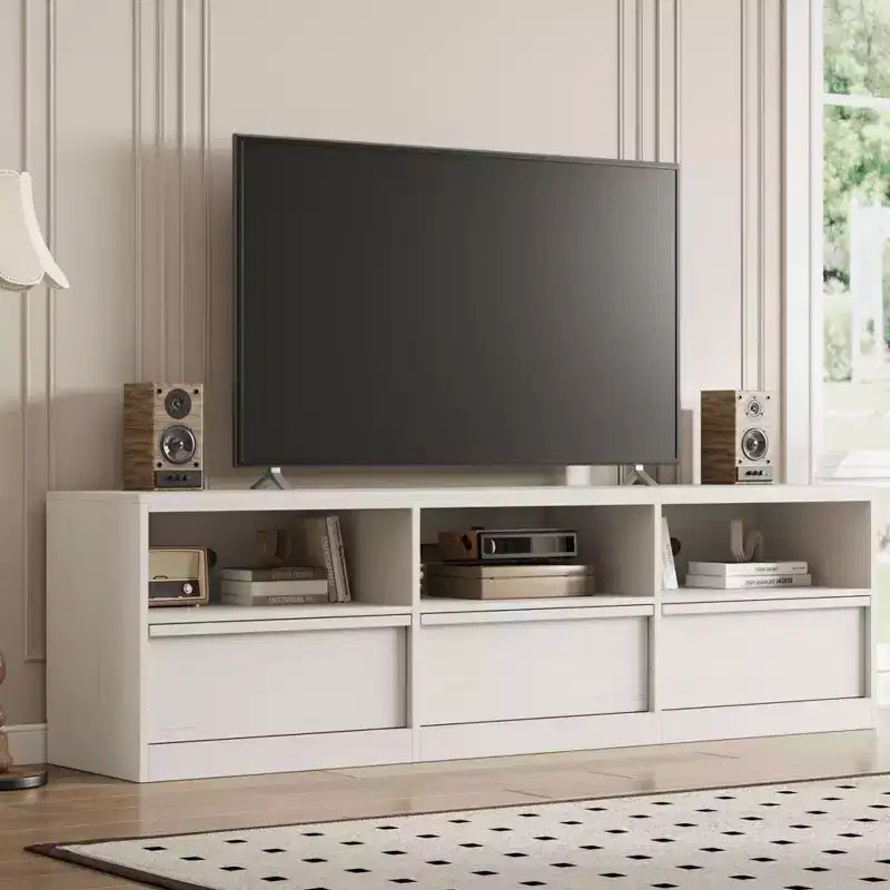 Mobile TV da 70" – Bianco Antico / Nero / Marrone Castagna, Moderno di Metà Secolo, Adatto a TV fino a 80"