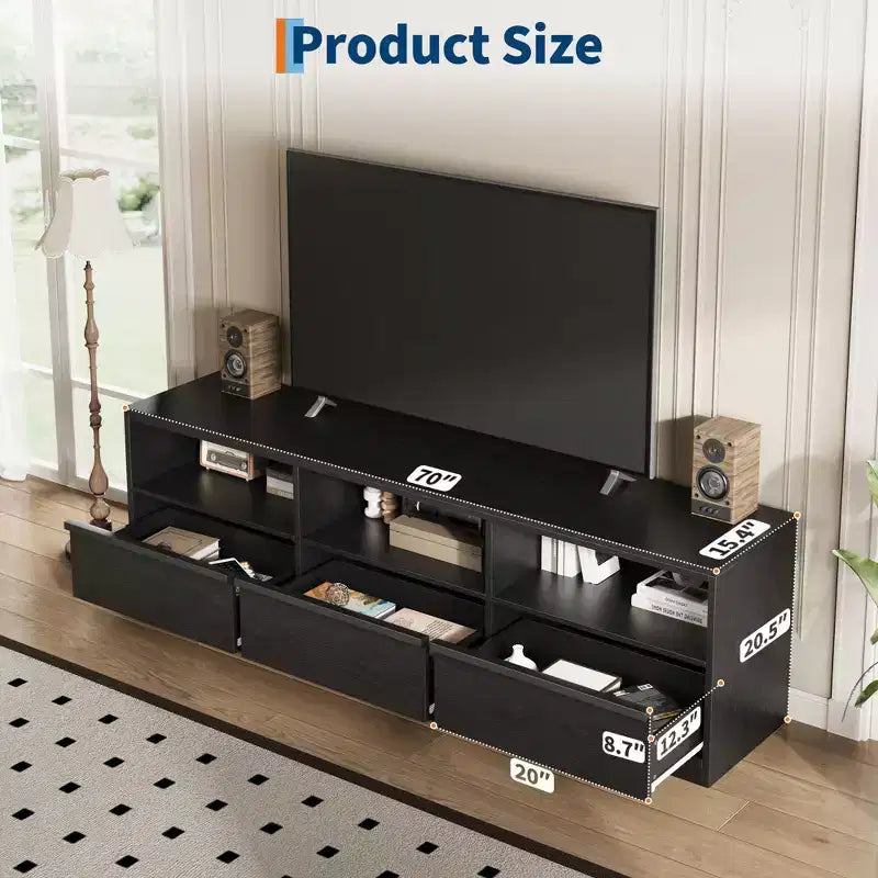 Mobile TV da 70" – Bianco Antico / Nero / Marrone Castagna, Moderno di Metà Secolo, Adatto a TV fino a 80"