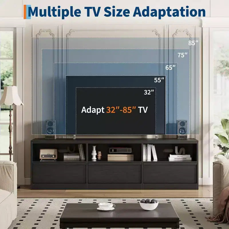 Mobile TV da 70" – Bianco Antico / Nero / Marrone Castagna, Moderno di Metà Secolo, Adatto a TV fino a 80"