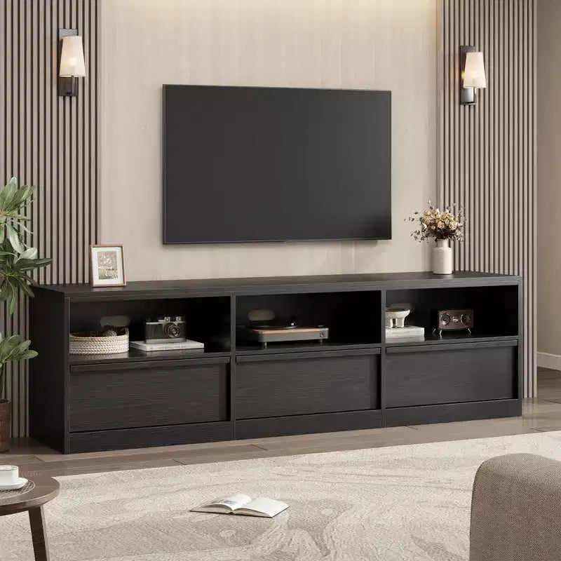 Mobile TV da 70" – Bianco Antico / Nero / Marrone Castagna, Moderno di Metà Secolo, Adatto a TV fino a 80"