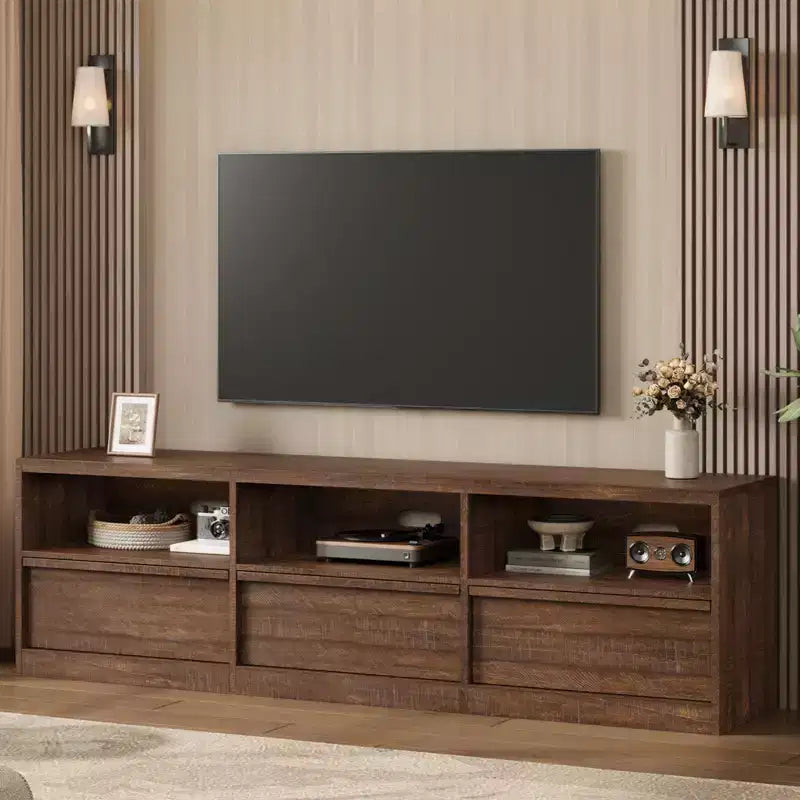 Mobile TV da 70" – Bianco Antico / Nero / Marrone Castagna, Moderno di Metà Secolo, Adatto a TV fino a 80"