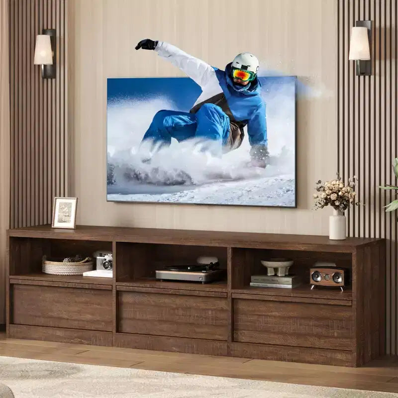 Mobile TV da 70" – Bianco Antico / Nero / Marrone Castagna, Moderno di Metà Secolo, Adatto a TV fino a 80"