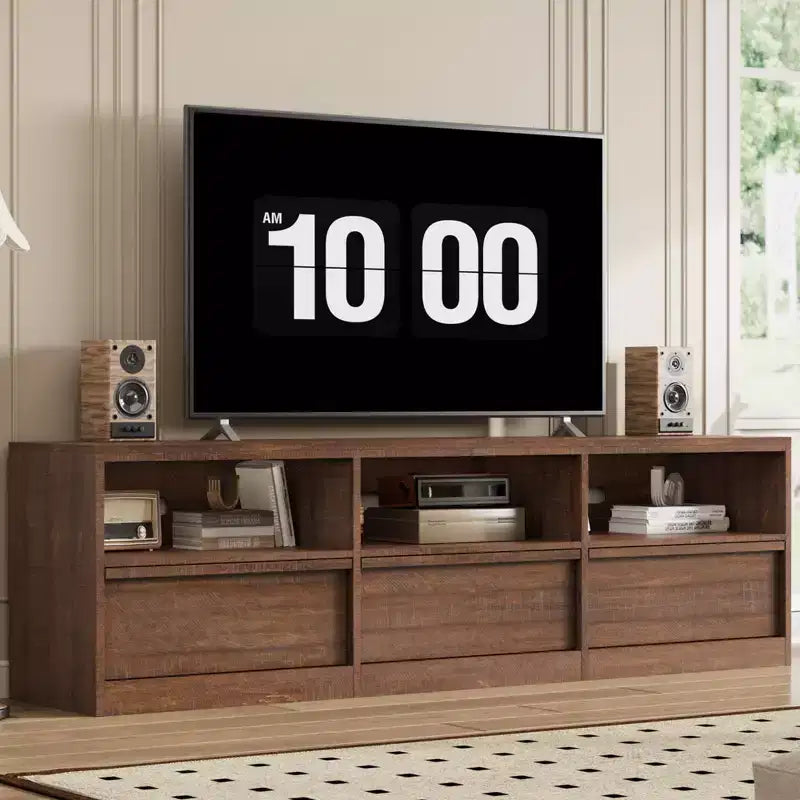 Mobile TV da 70" – Bianco Antico / Nero / Marrone Castagna, Moderno di Metà Secolo, Adatto a TV fino a 80"