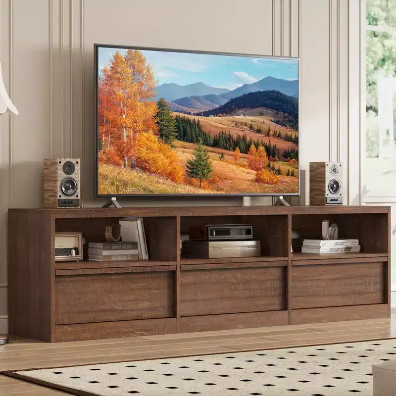 Mobile TV da 70" – Bianco Antico / Nero / Marrone Castagna, Moderno di Metà Secolo, Adatto a TV fino a 80"