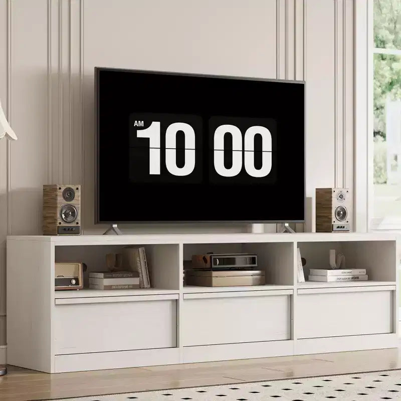 Mobile TV da 70" – Bianco Antico / Nero / Marrone Castagna, Moderno di Metà Secolo, Adatto a TV fino a 80"