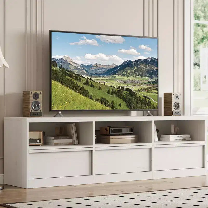 Mobile TV da 70" – Bianco Antico / Nero / Marrone Castagna, Moderno di Metà Secolo, Adatto a TV fino a 80"