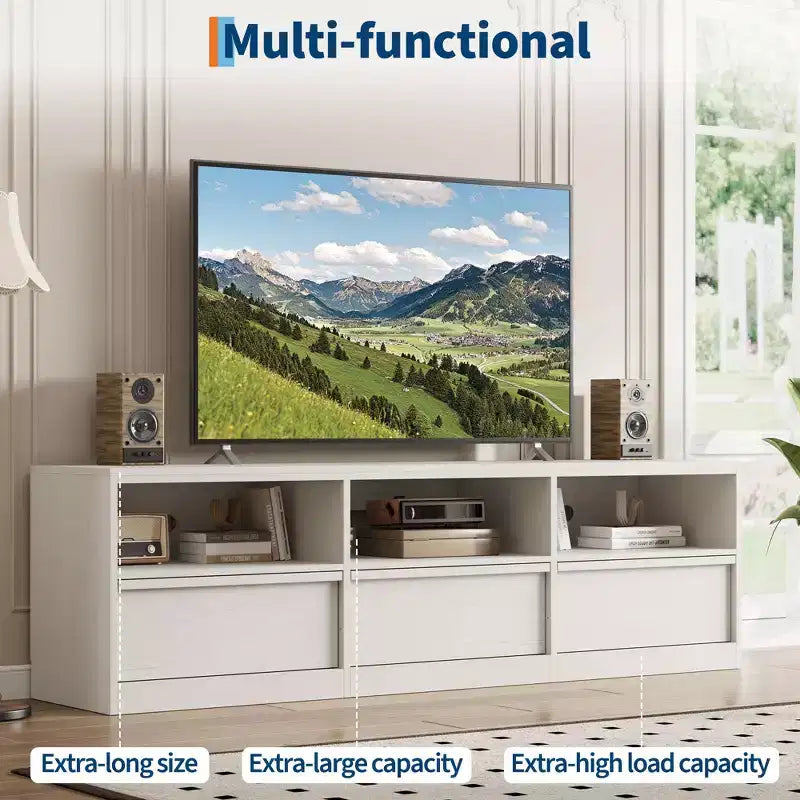 Mobile TV da 70" – Bianco Antico / Nero / Marrone Castagna, Moderno di Metà Secolo, Adatto a TV fino a 80"